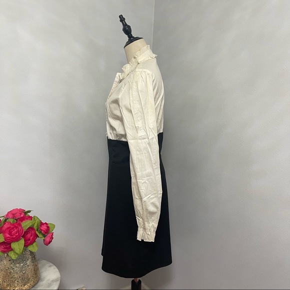 # French Style Ruffle Neck Long Sleeves Short Dress By Macys As Wish - Picture 8 of 15